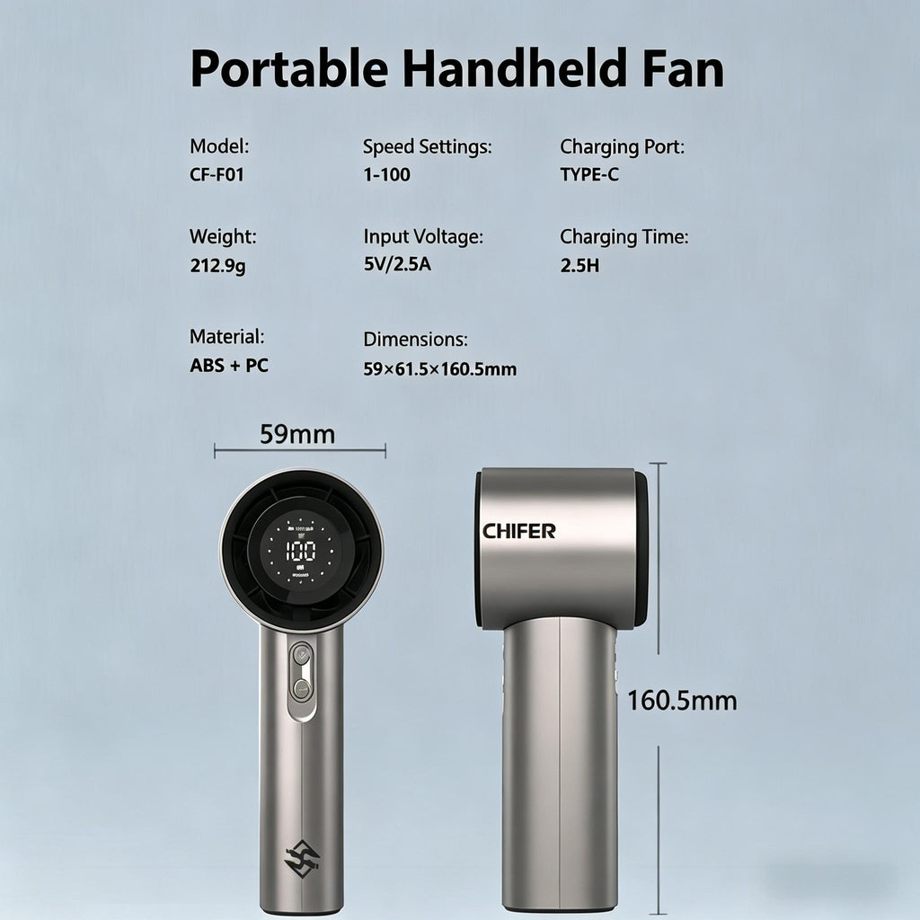 CHIFER Mini Portable Handheld Fan, USB Rechargeable Small Personal Fan with 5 Speeds for Travel, Office, Outdoor
